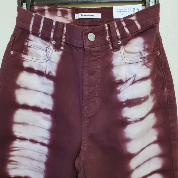 NWT PacSun Eco Raspberry Tie-Dye Button-Fly High-Rise Straight Leg Denim - 25 - Picture 7 of 12